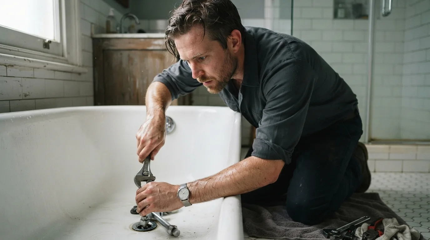 a person fixing a bathtub drain