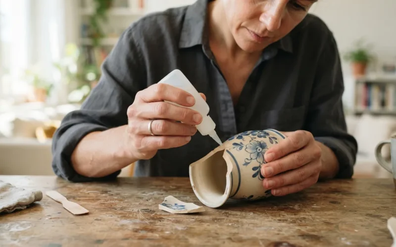 a person applying glue to a household object