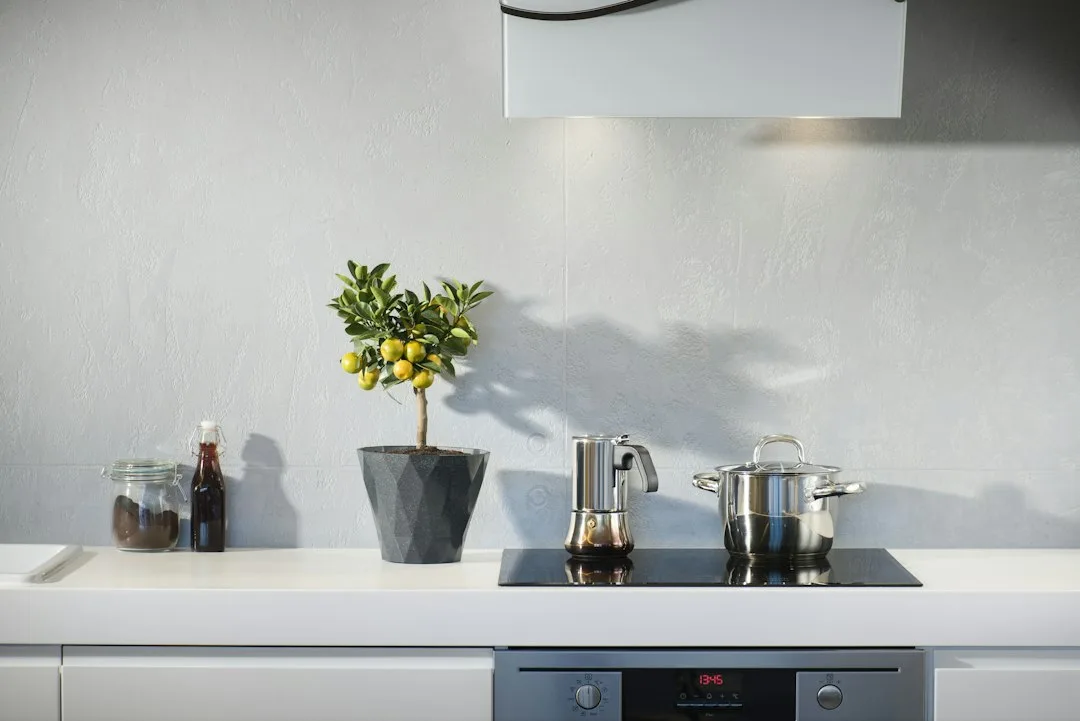 silver pot on top of induction oven