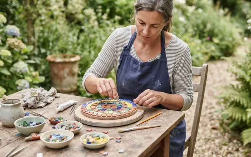 a person building a garden decoration on a table