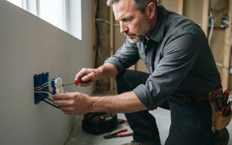 an electrician installing electrical outlets in a wall
