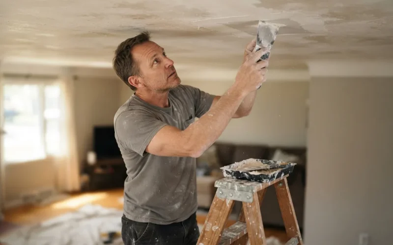 a person repairing a ceiling